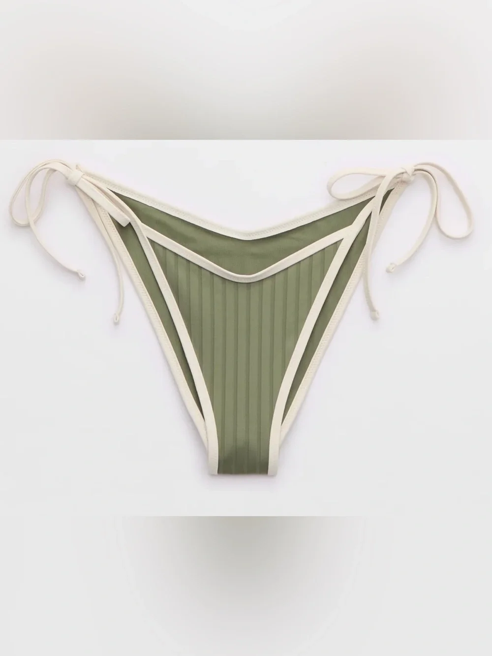 NWT Aerie Wide Rib Low Rise Tie Cheekiest Bikini Bottom in Olive 🫒 - Sz L